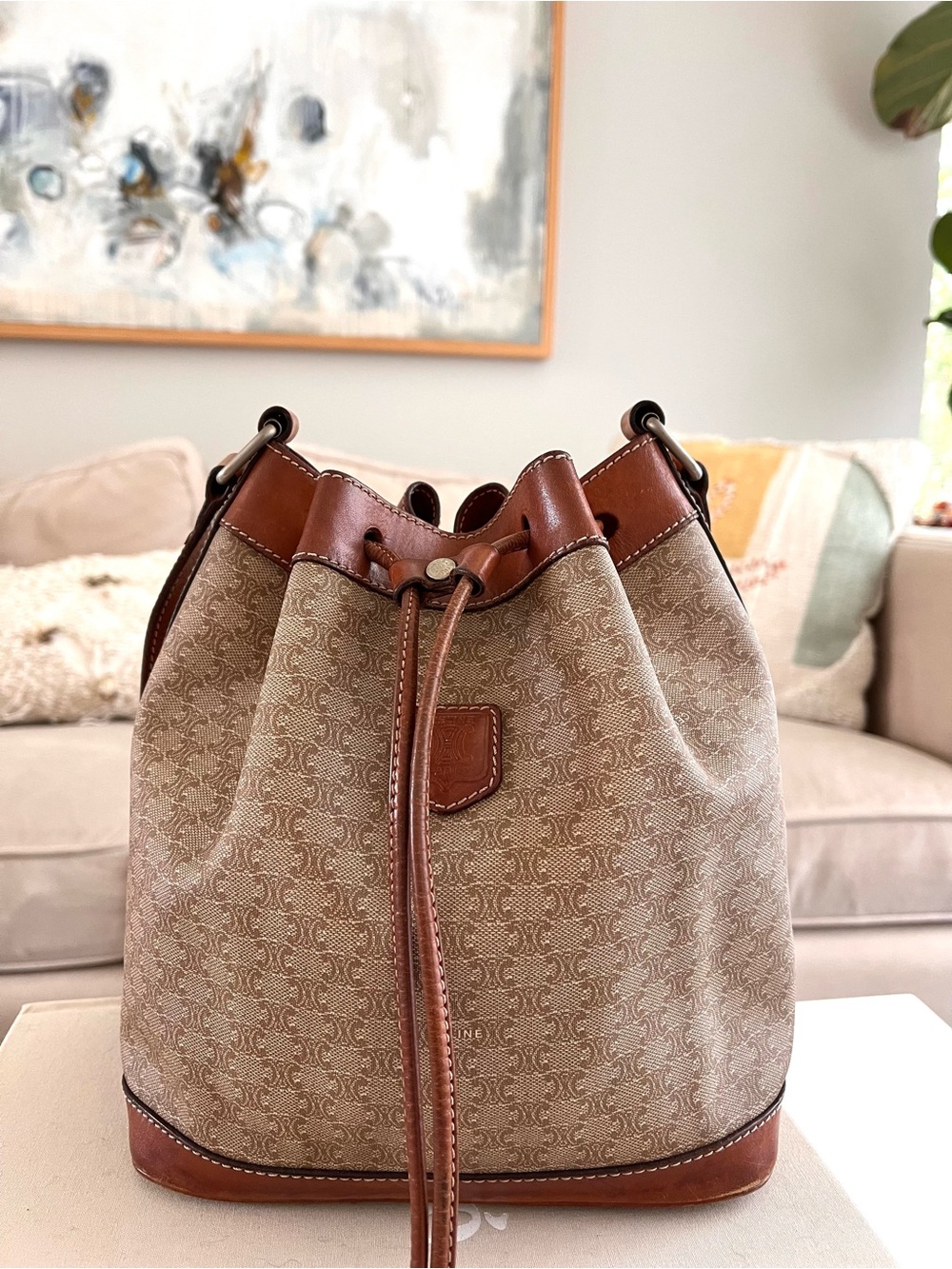 Celine Triomphe Vintage Drawstring Bucket Bag